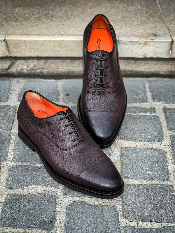 Santoni Dark Brown Grain Flexi Oxford