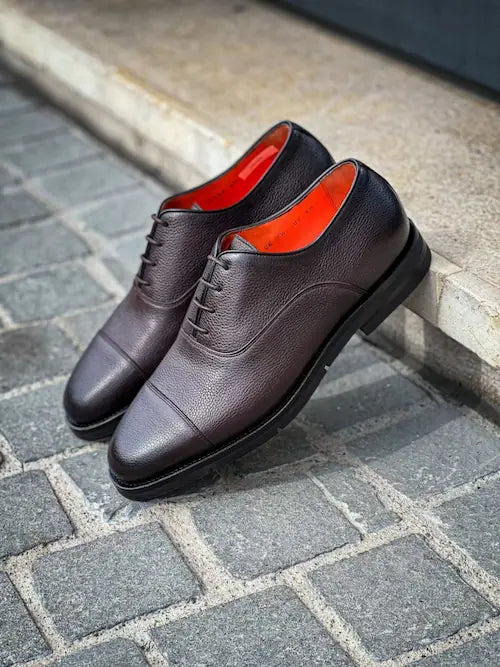 Santoni Dark Brown Grain Flexi Oxford, view 4