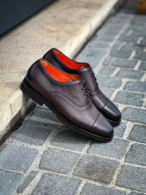 Santoni Dark Brown Grain Flexi Oxford, view 2