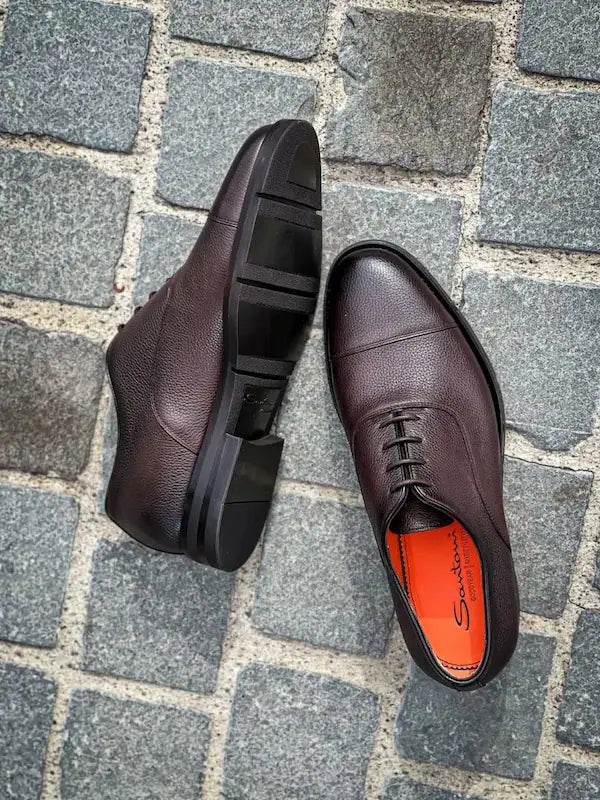 Santoni Dark Brown Grain Flexi Oxford, view 3