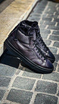Santoni High Top Grey Leather Trainer Fur Lined