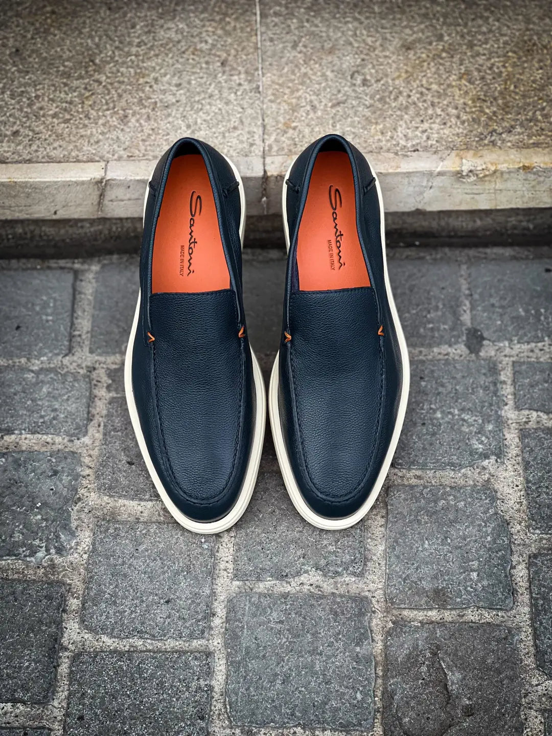 Santoni Slip On Loafer Navy Grain, view 5