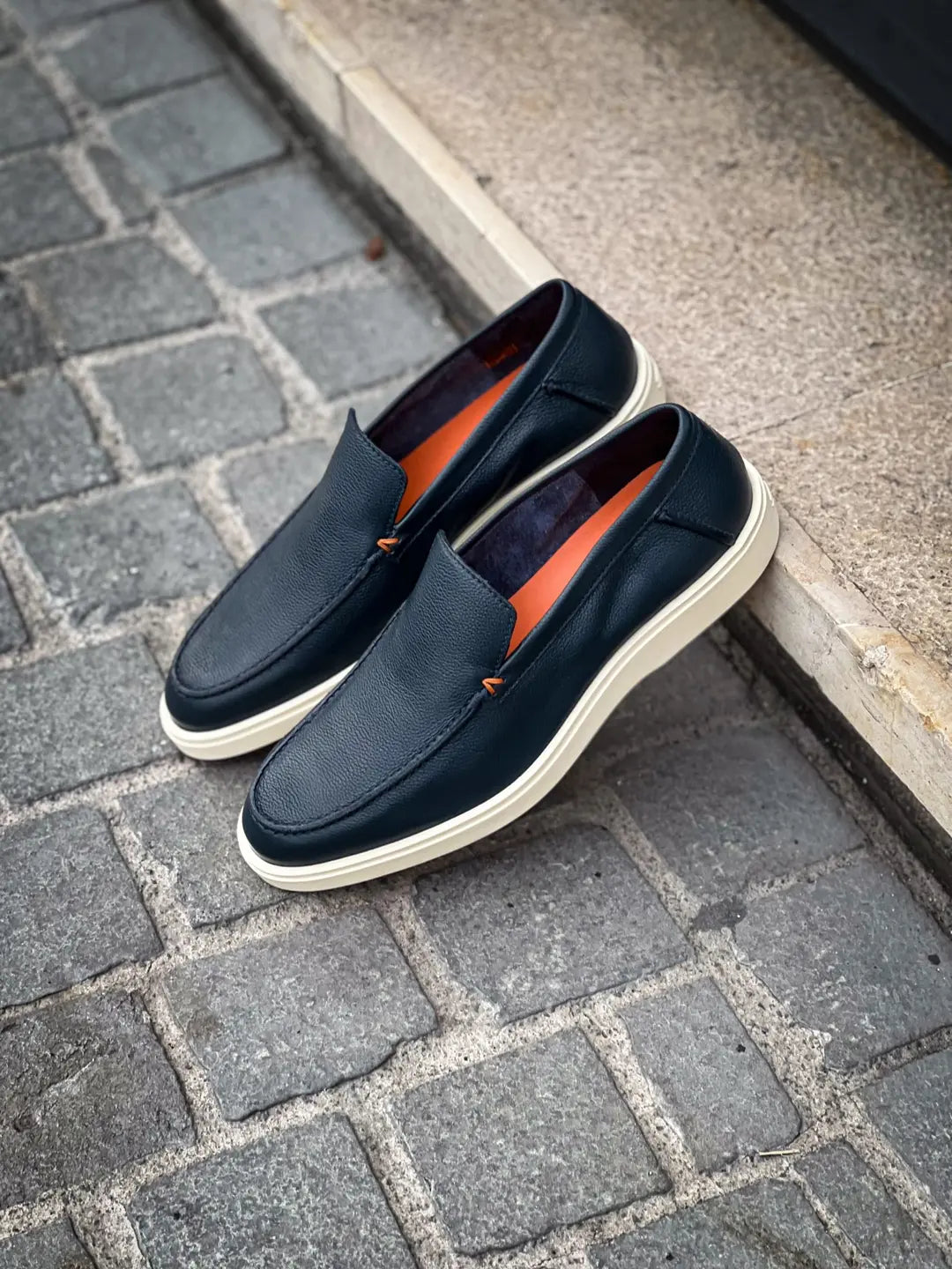Santoni Slip On Loafer Navy Grain, view 4