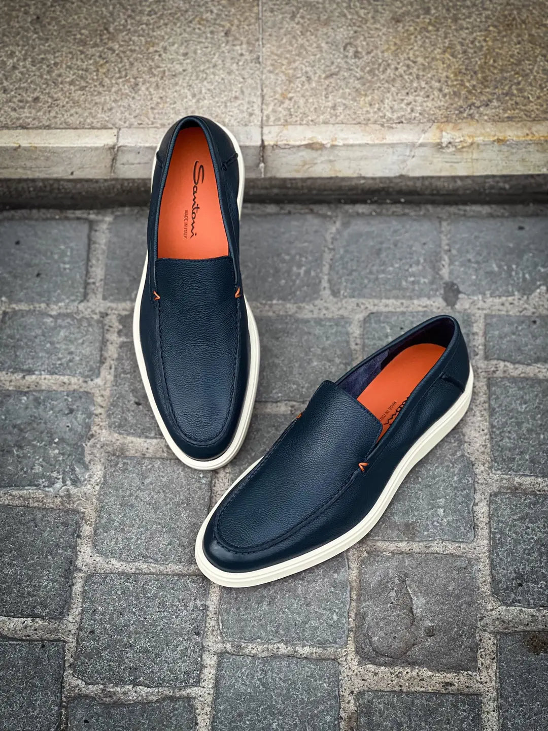 Santoni Slip On Loafer Navy Grain, view 3
