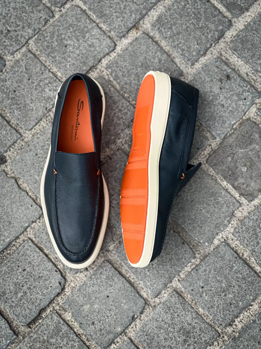 Santoni Slip On Loafer Navy Grain, view 2