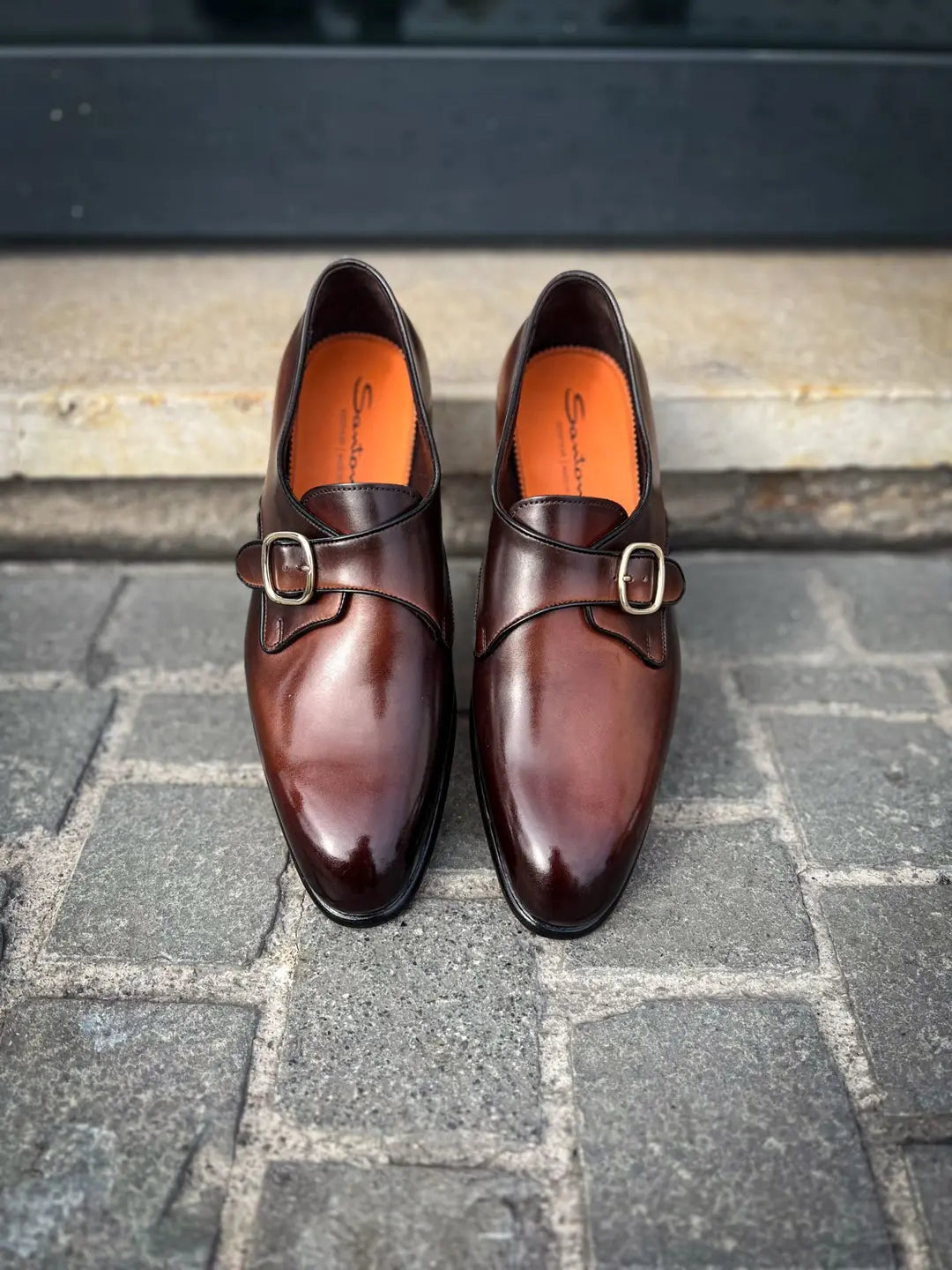 Santoni Single Buckle Dark Brown in calf leather, view 5