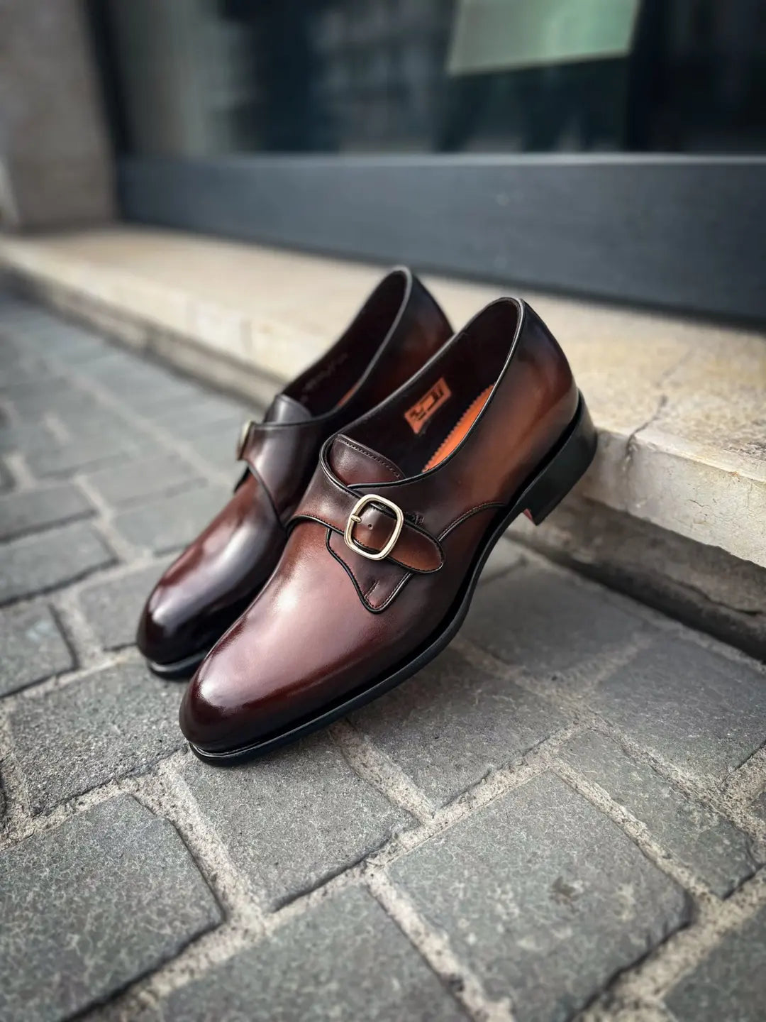 Santoni Single Buckle Dark Brown in calf leather, view 4