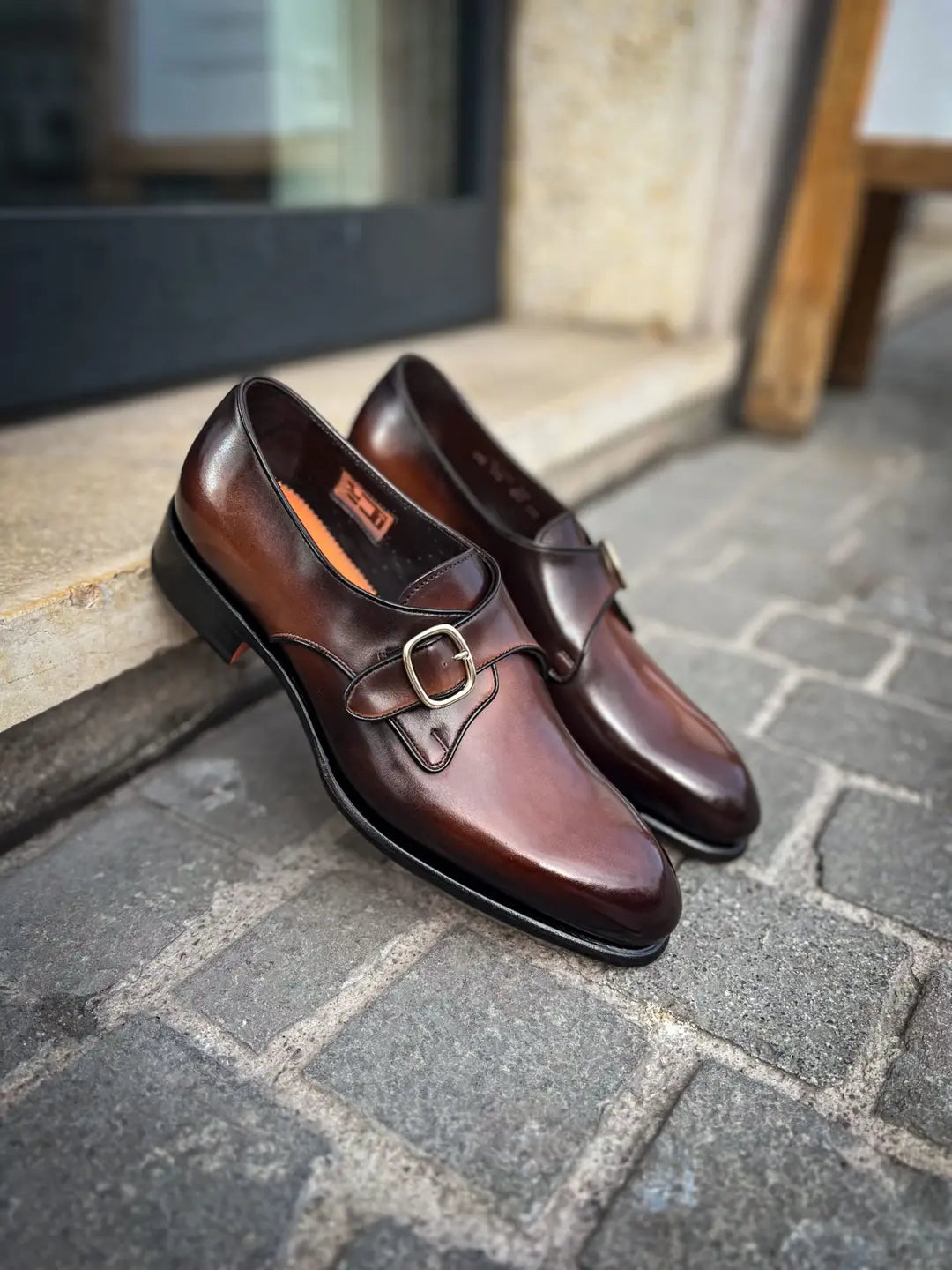 Santoni Single Buckle Dark Brown in calf leather