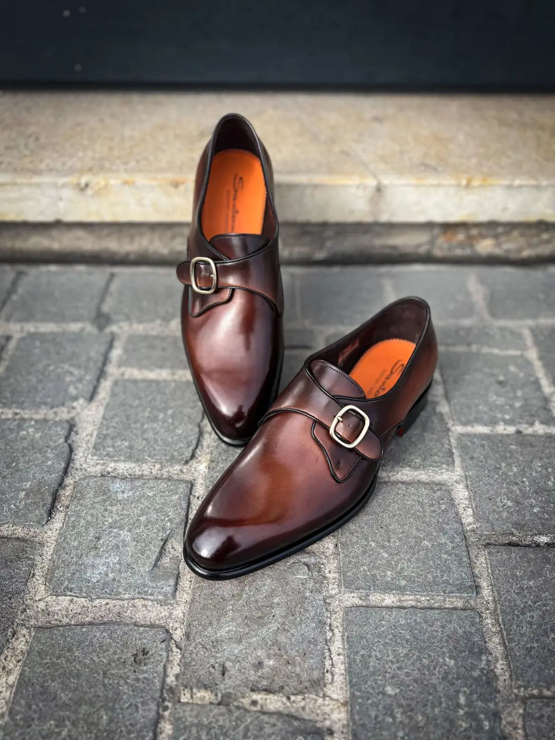 Santoni Single Buckle Dark Brown in calf leather, view 3
