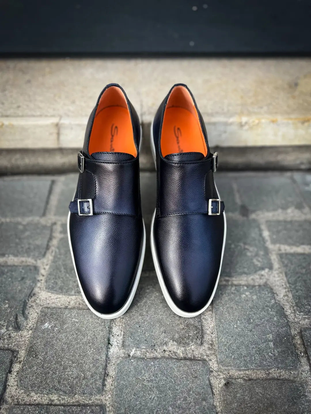 Santoni Casual Double Buckle Navy Leather, view 5