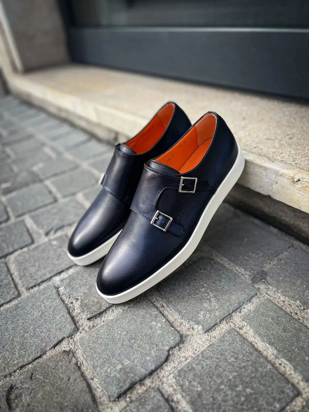 Santoni Casual Double Buckle Navy Leather, view 4