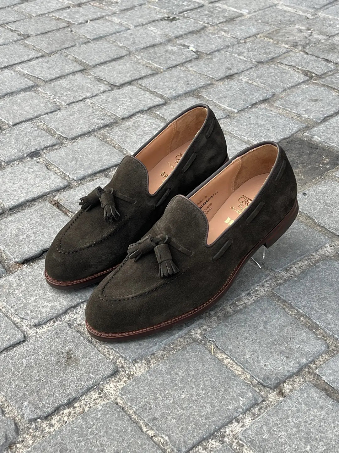 Crockett & Jones Cavendish Earth Green Suede Tassel Loafer, view 2