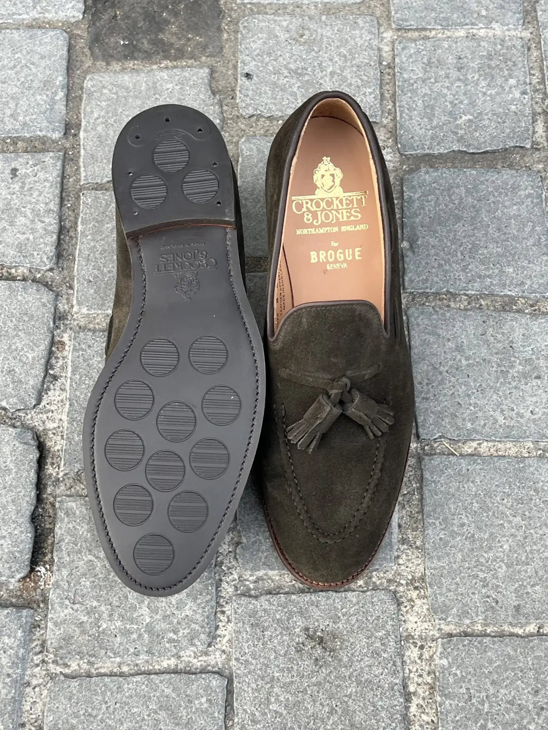 Crockett & Jones Cavendish Earth Green Suede Tassel Loafer, view 4