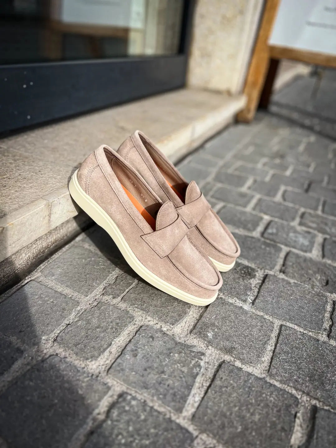 Santoni Apron Beige Suede Mocassin