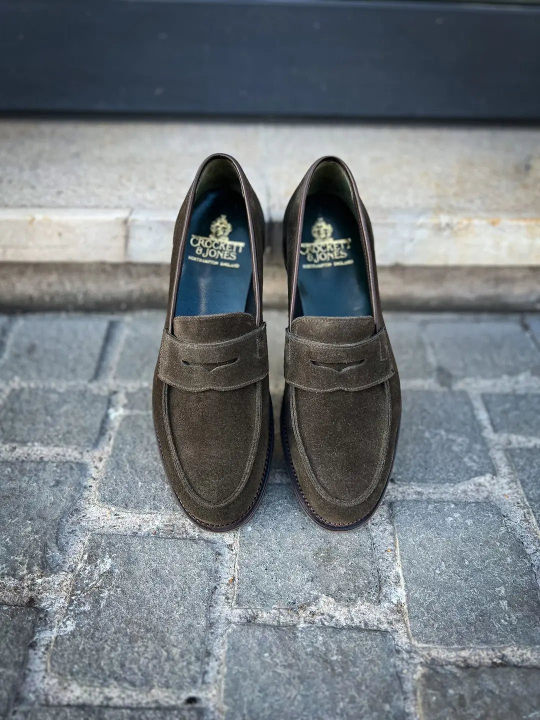 Crockett & Jones Richmond Earth Green Suede Penny Loafer, view 5
