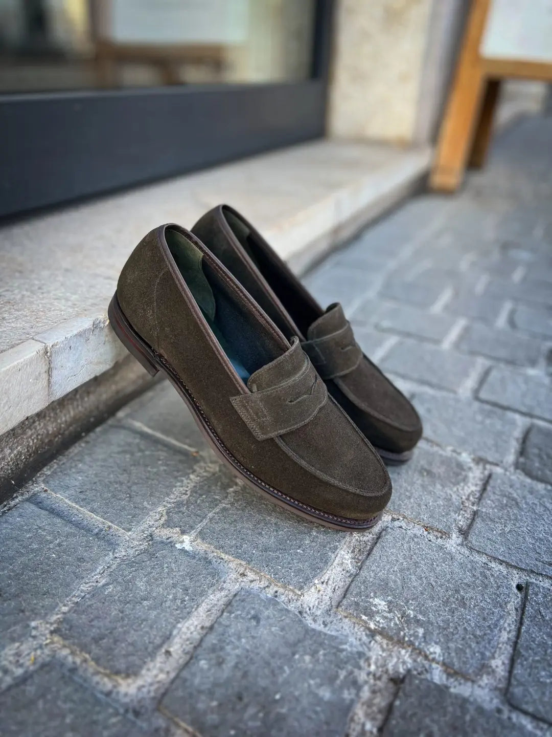 Crockett & Jones Richmond Earth Green Suede Penny Loafer