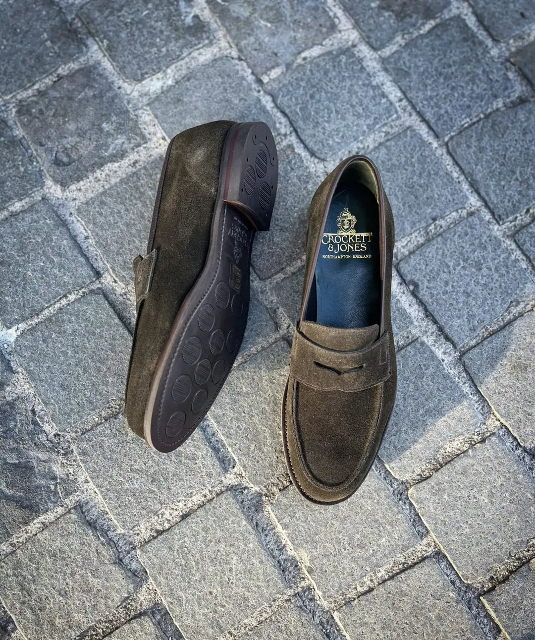 Crockett & Jones Richmond Earth Green Suede Penny Loafer, view 2