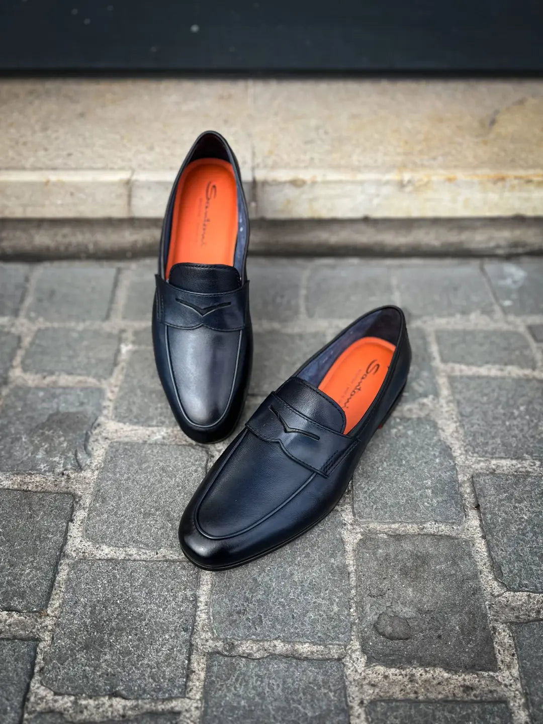 Santoni Navy Leather Mocassin, view 5
