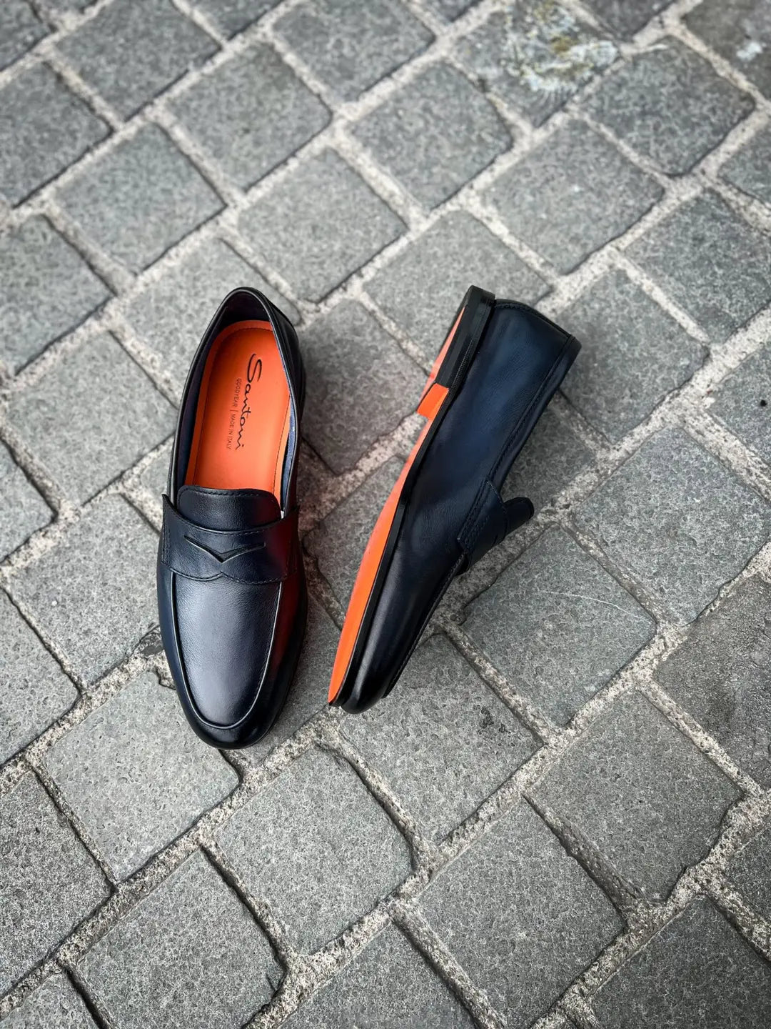 Santoni Navy Leather Mocassin, view 4