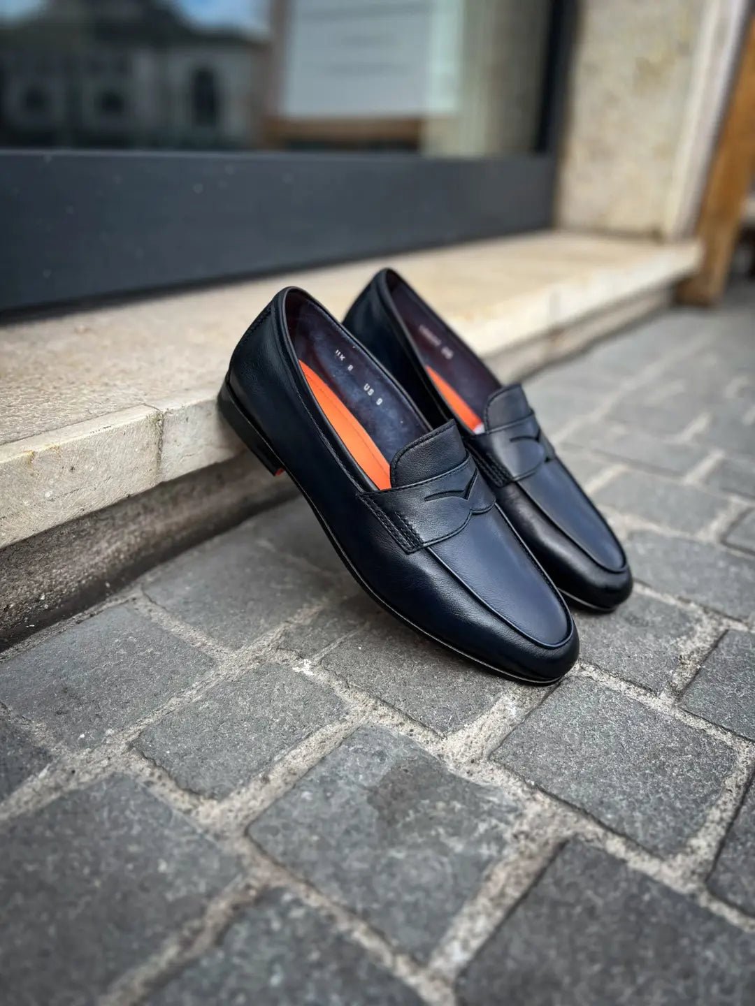 Santoni Navy Leather Mocassin