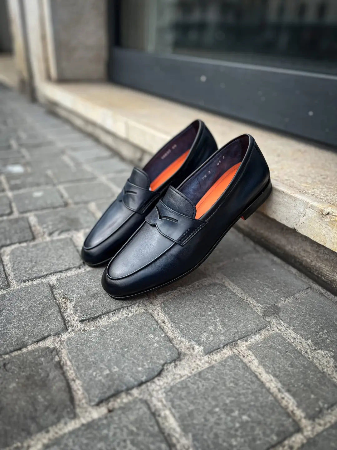 Santoni Navy Leather Mocassin, view 3