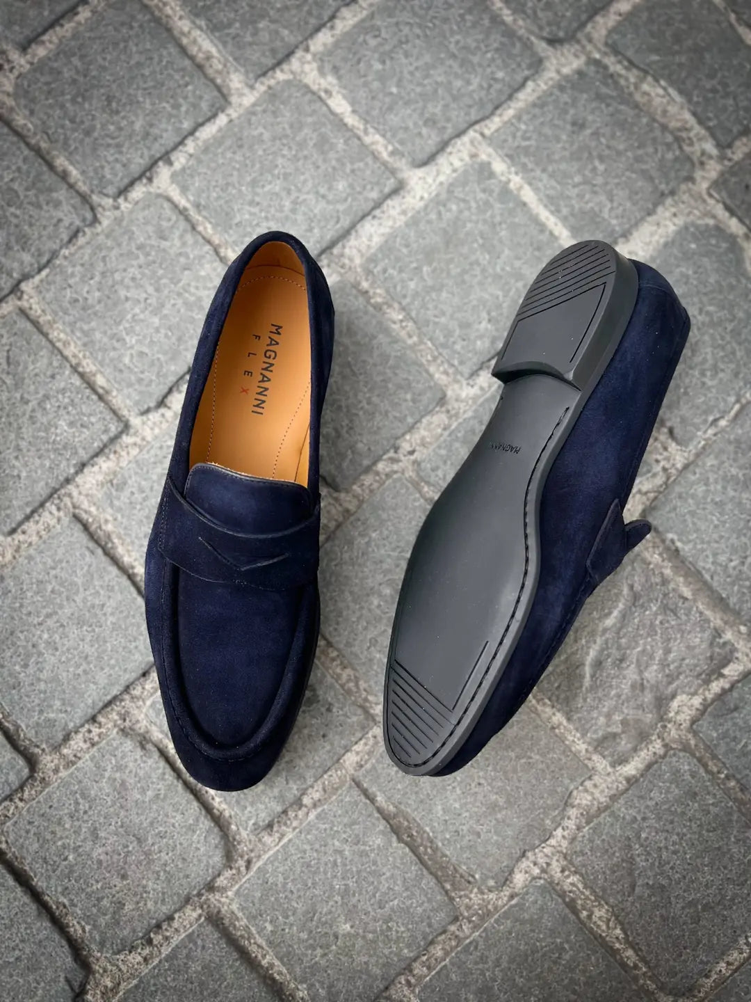 Magnanni Navy Suede Mocassin Rubber Sole, view 4