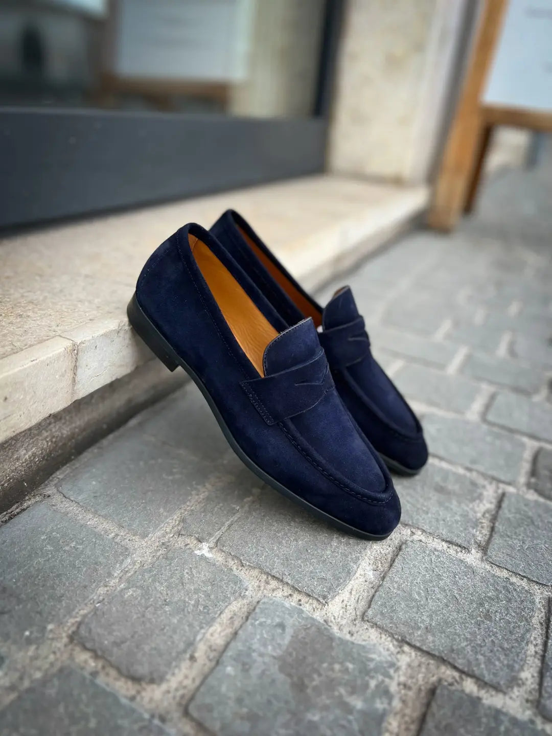 Magnanni Navy Suede Mocassin Rubber Sole