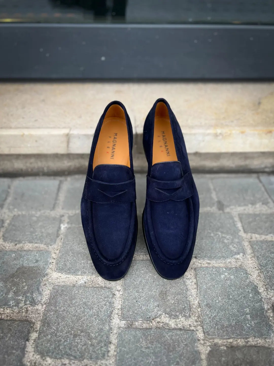 Magnanni Navy Suede Mocassin Rubber Sole, view 2
