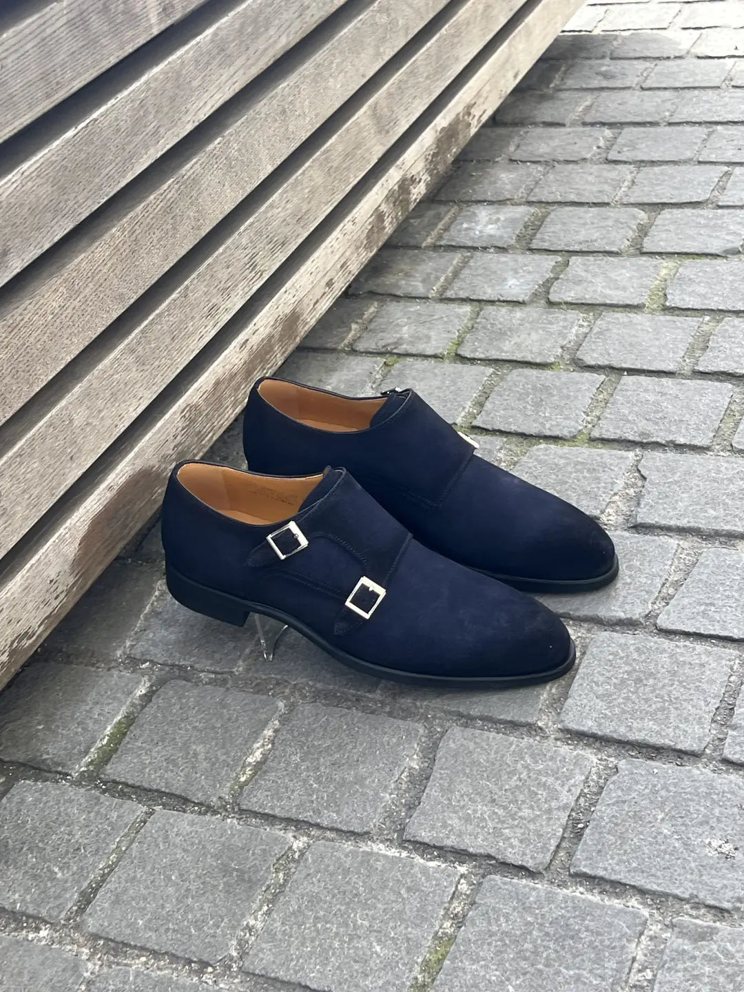 Magnanni Double Buckle Navy Suede