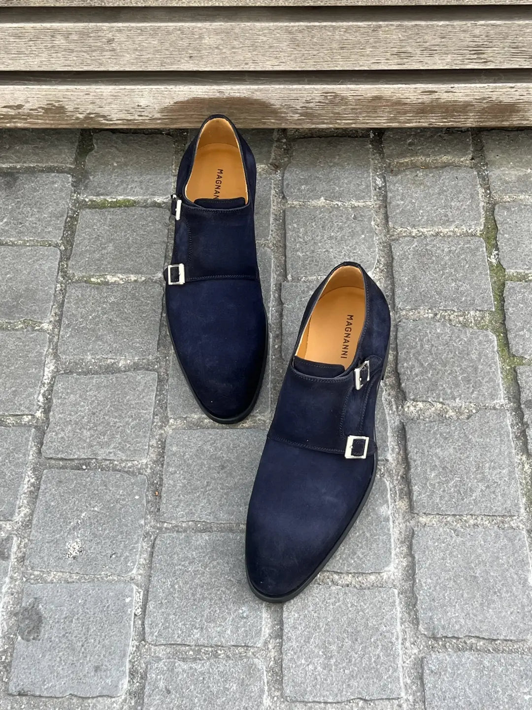 Magnanni Double Buckle Navy Suede, view 3
