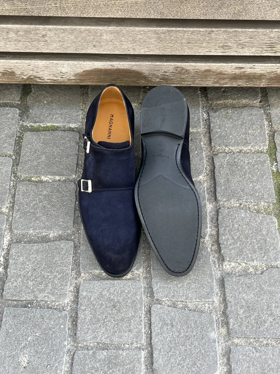 Magnanni Double Buckle Navy Suede, view 2