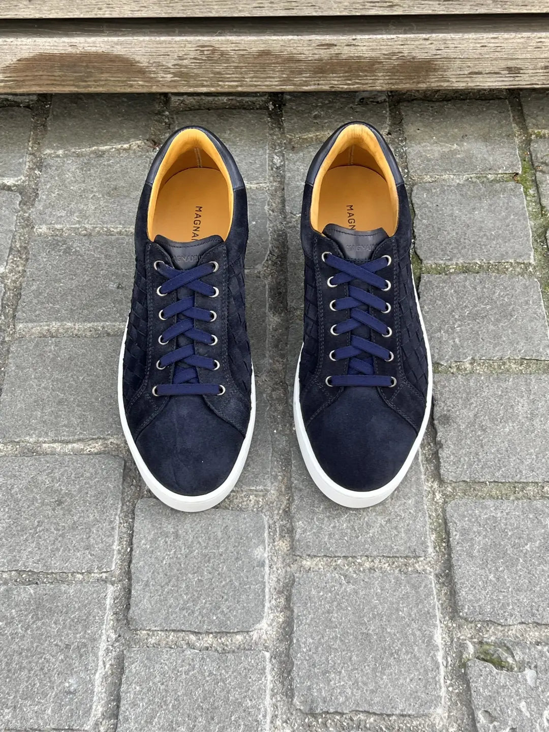 Magnanni Navy Woven Leather Sneakers, view 2