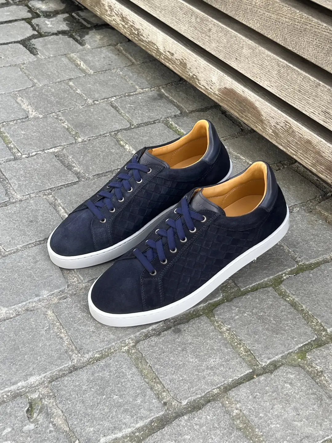 Magnanni Navy Woven Leather Sneakers, view 3