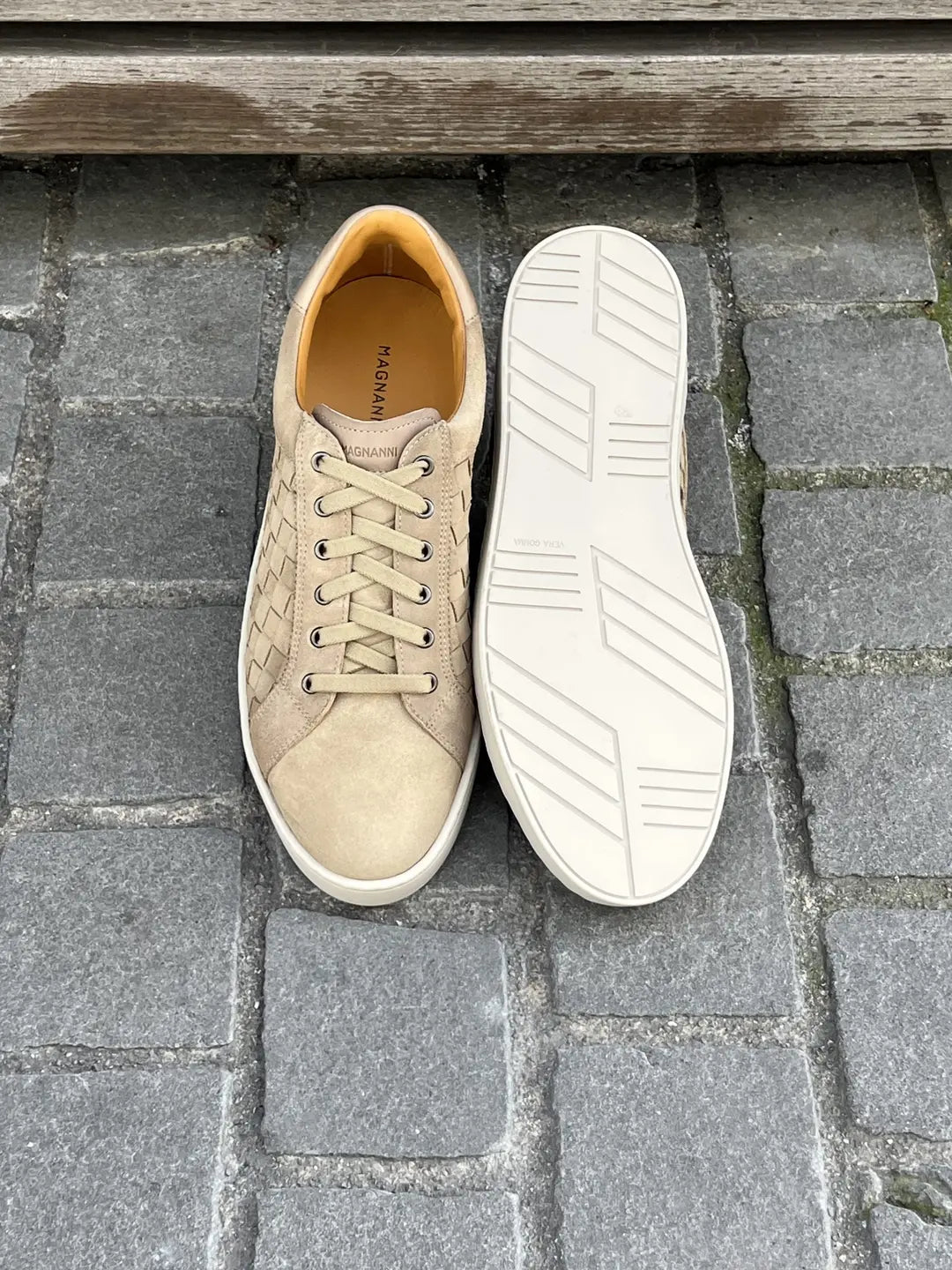 Magnanni Beige Woven Leather Sneakers, view 5
