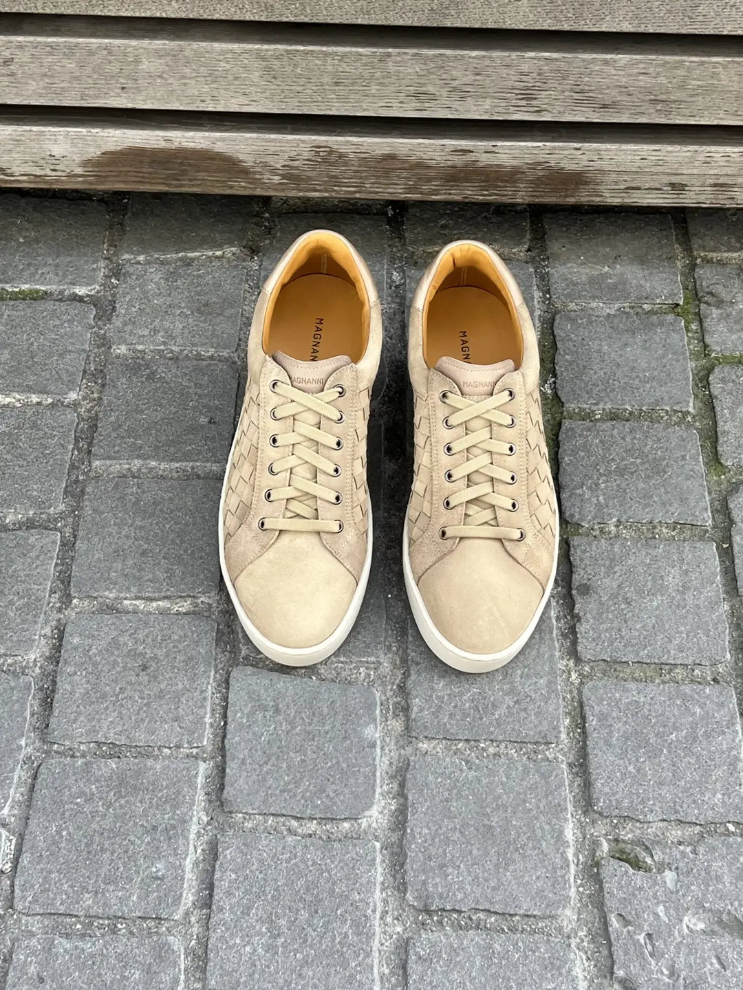Magnanni Beige Woven Leather Sneakers, view 4