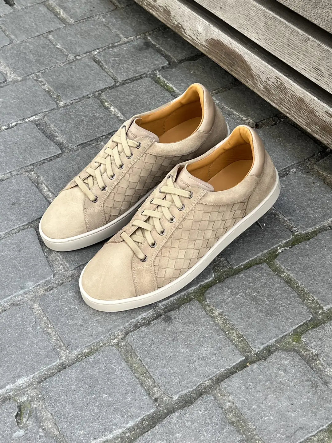 Magnanni Beige Woven Leather Sneakers, view 3