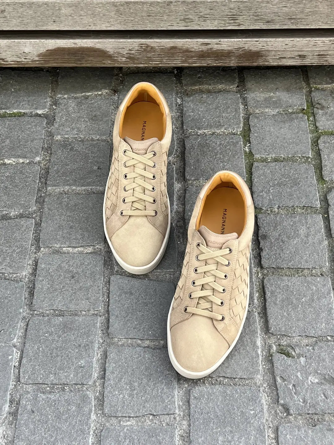 Magnanni Beige Woven Leather Sneakers, view 2