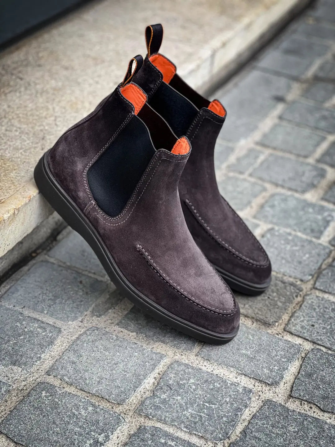 Santoni Grey Suede Apron Chelsea Boot