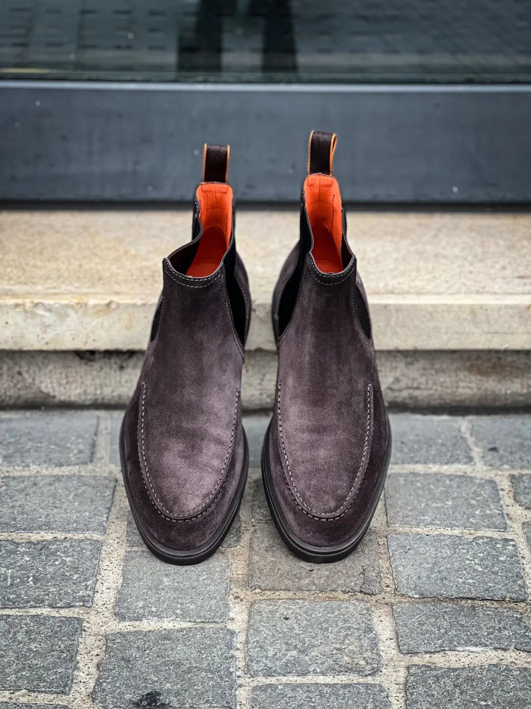 Santoni Grey Suede Apron Chelsea Boot, view 4