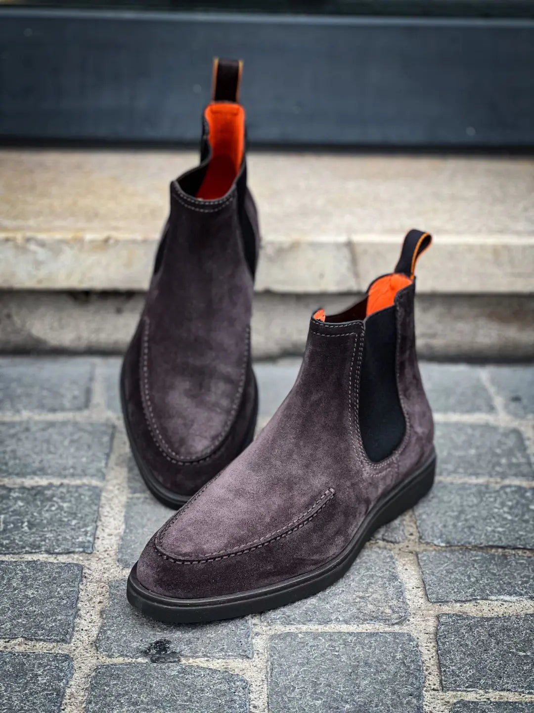 Santoni Grey Suede Apron Chelsea Boot, view 3