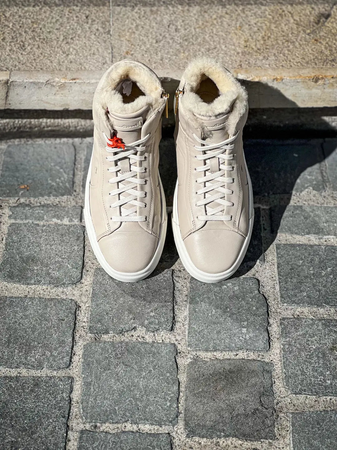 Santoni High Top Sneaker Beige in suede
