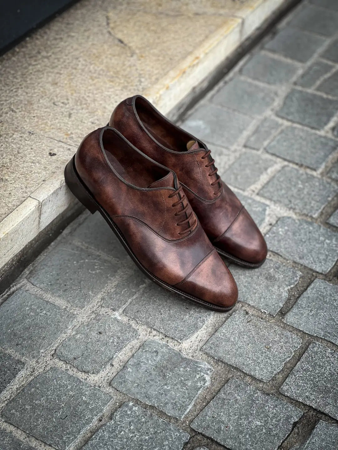 John Lobb City II Brown Museum Cap Toe Oxford in calf leather