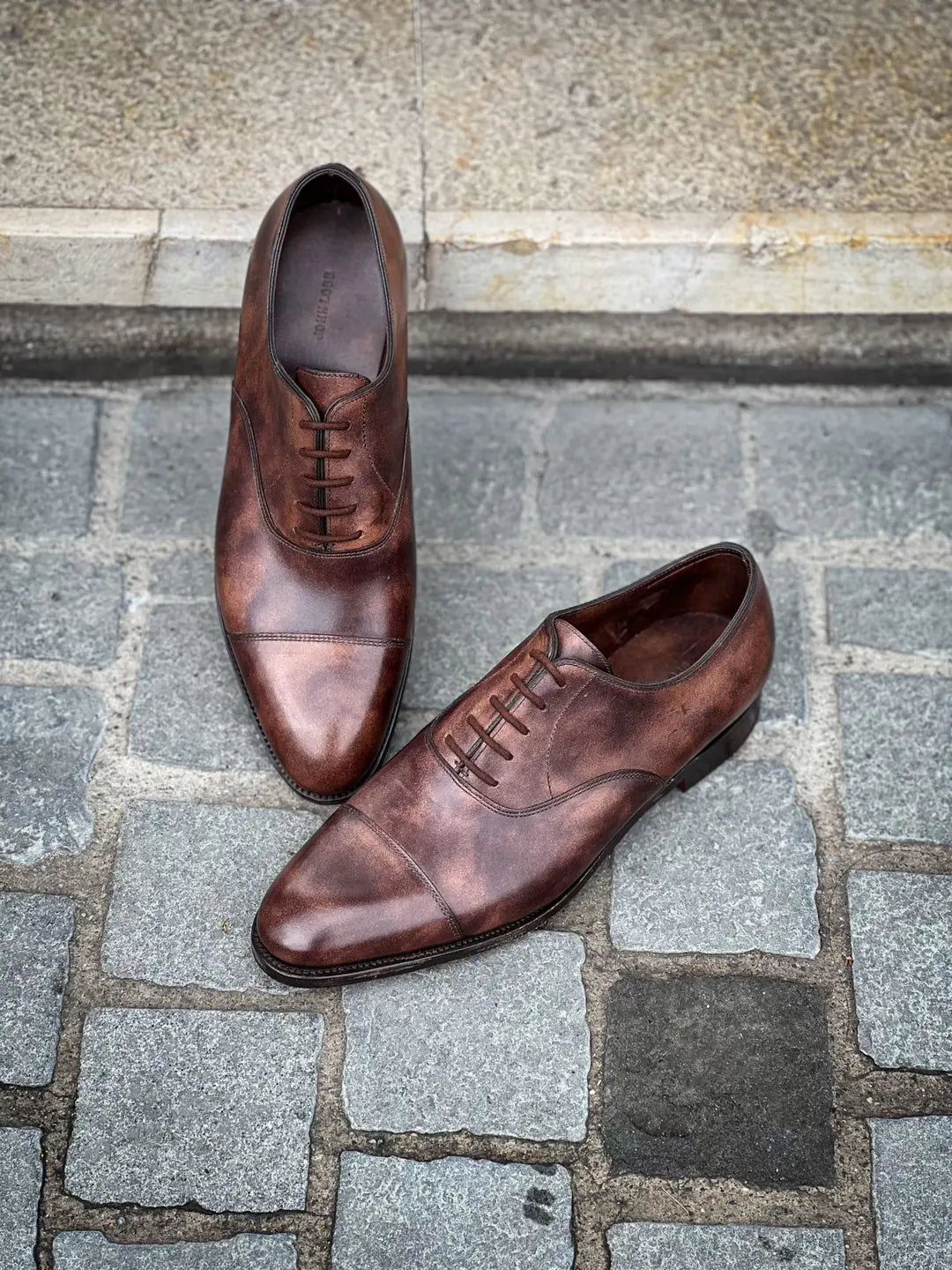 John Lobb City II Brown Museum Cap Toe Oxford in calf leather, view 3