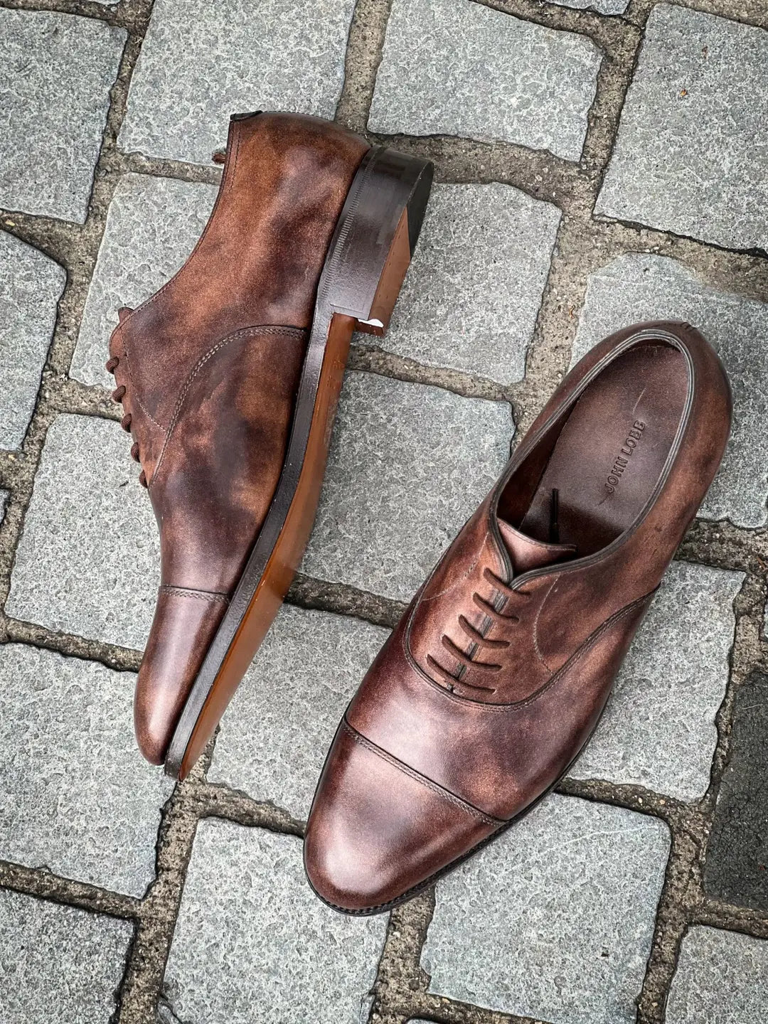 John Lobb City II Brown Museum Cap Toe Oxford in calf leather, view 2