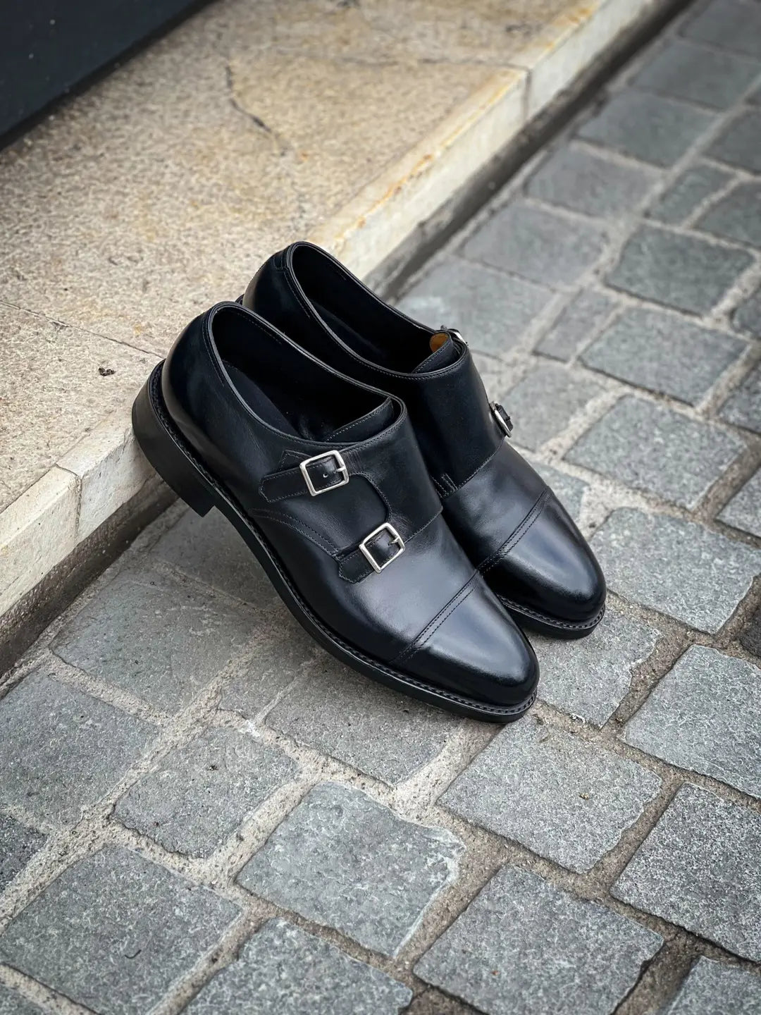 John Lobb William Black Double Monk Strap in calf leather