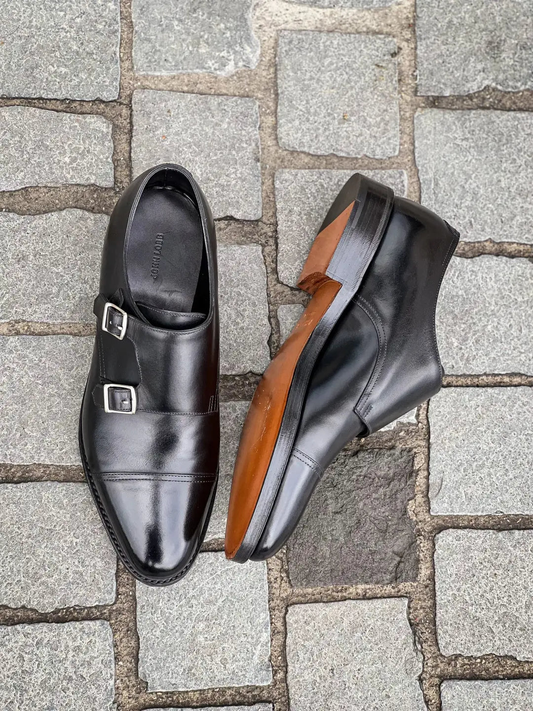 John Lobb William Black Double Monk Strap in calf leather, view 2