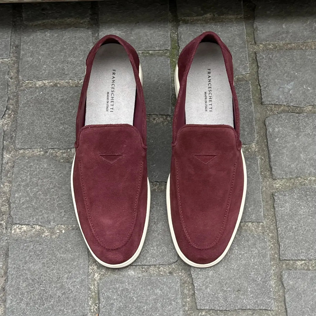Franceschetti Burgundy Slip On Mocassin in suede, view 4