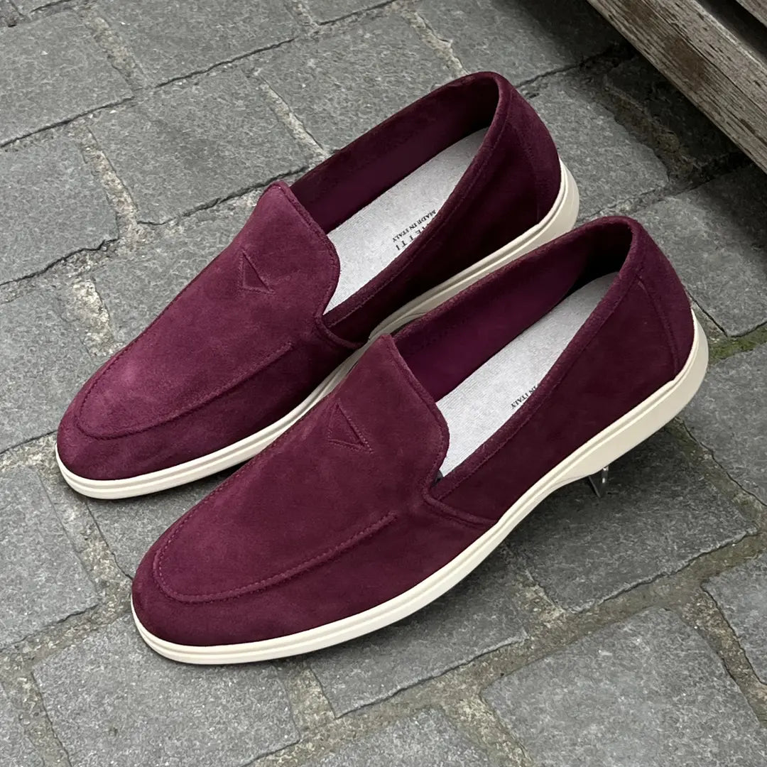 Franceschetti Burgundy Slip On Mocassin in suede, view 3