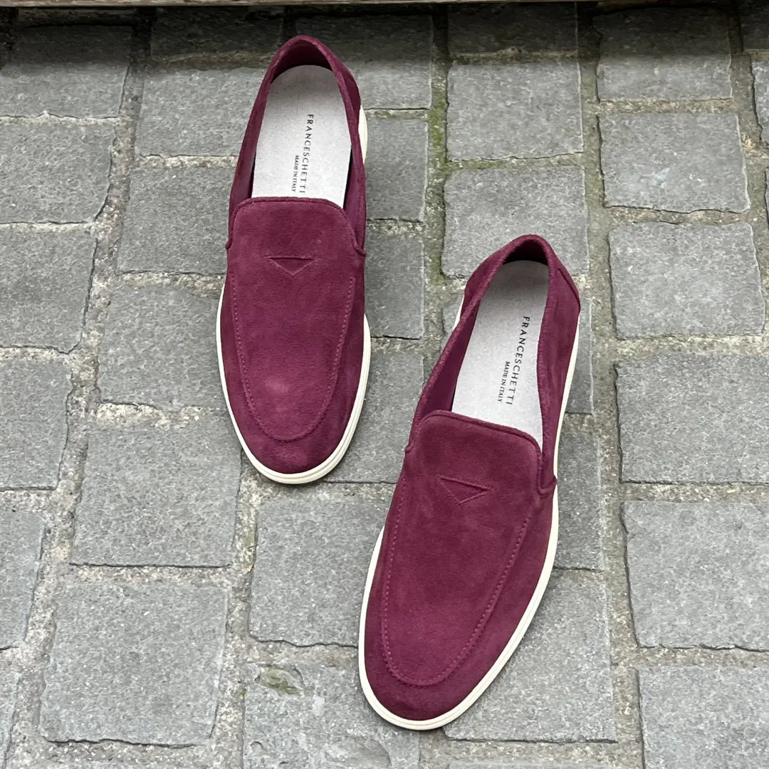 Franceschetti Burgundy Slip On Mocassin in suede, view 2