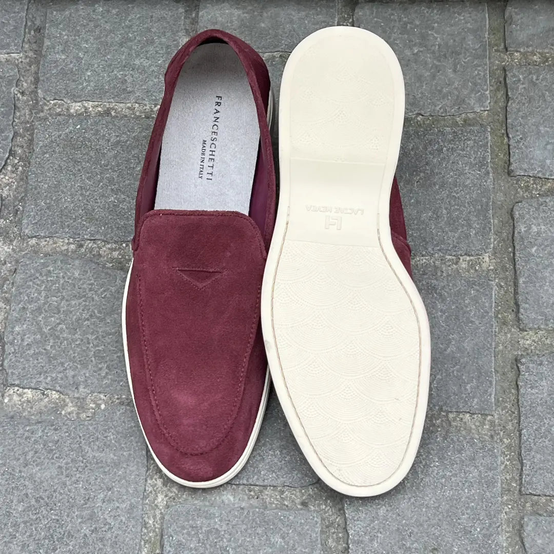 Franceschetti Burgundy Slip On Mocassin in suede, view 5